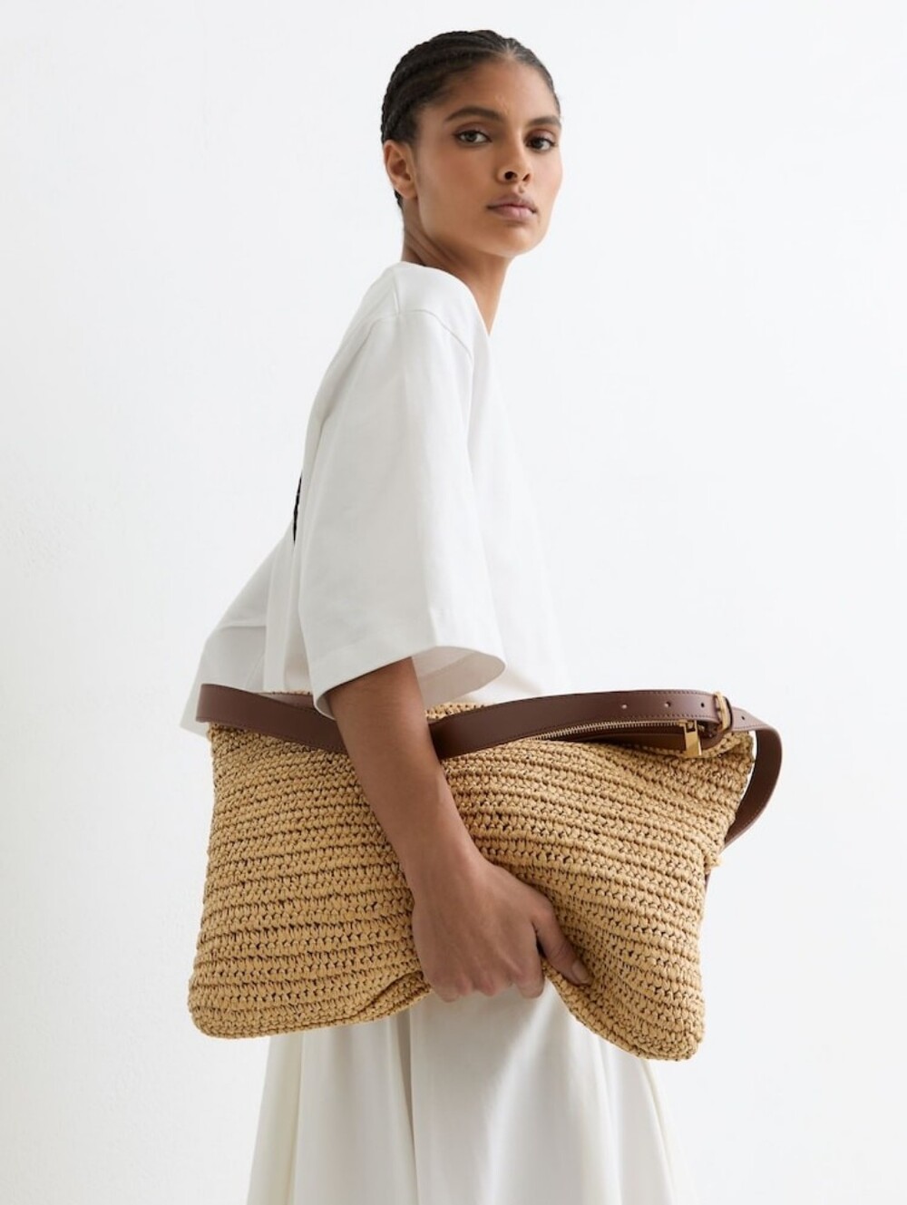 Reiss Vigo Raffia Shoulder Bag